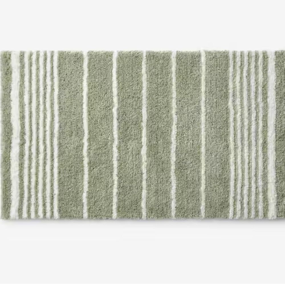 The Company Store Lot Plush Spa Stripe Bath Rugs - Dark Willow, 24x40 and 17x24